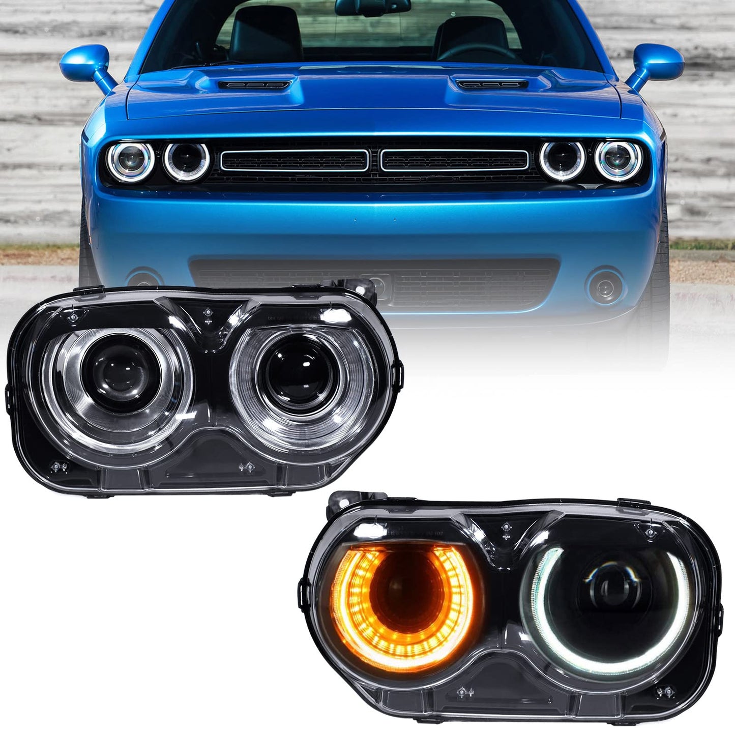 Headlight Assembly Set - 2015-2023 Dodge Challenger - Replacement